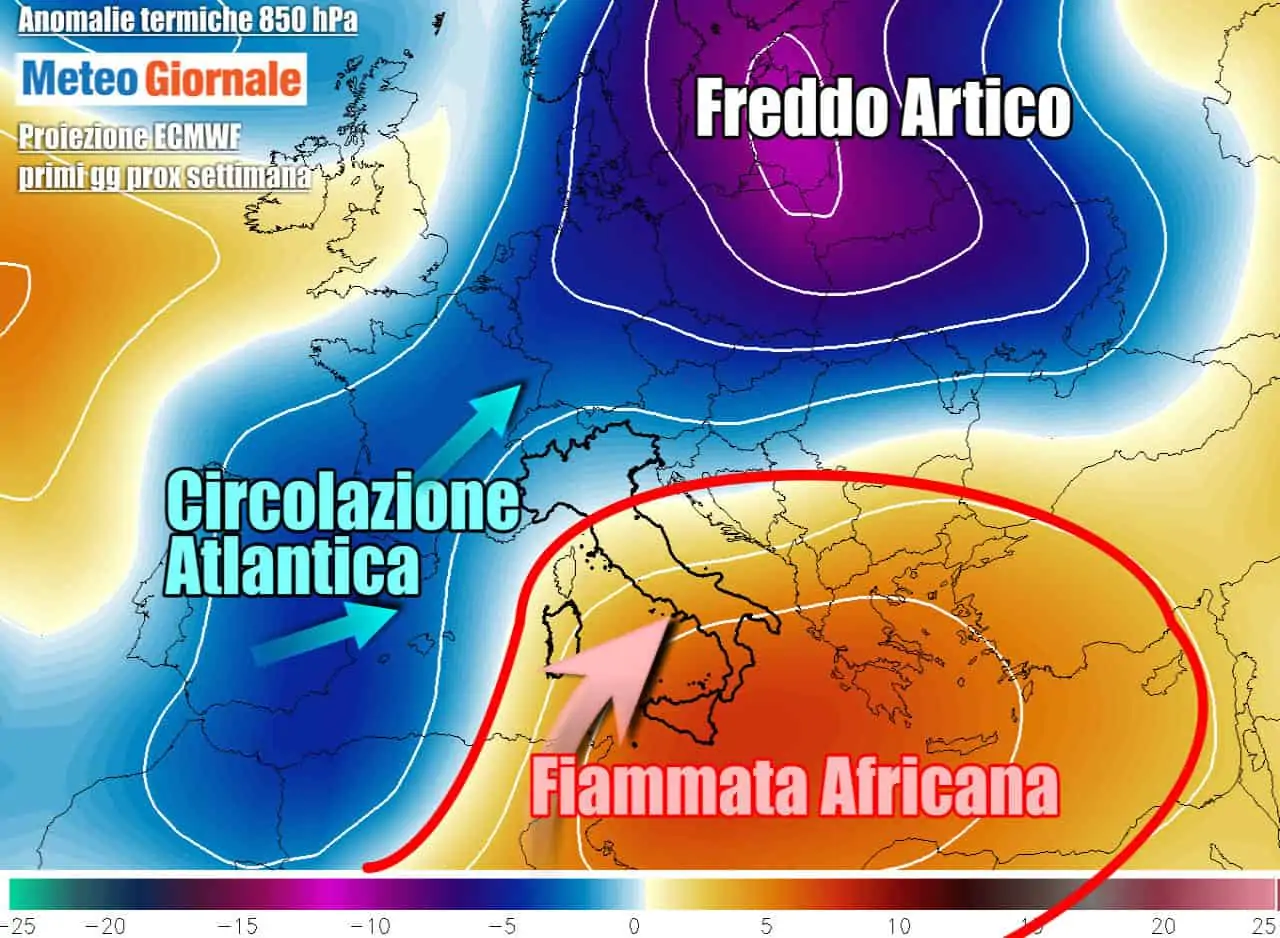 Ancora rimonta di correnti calde africane verso l'Italia, principalmente verso il Sud
